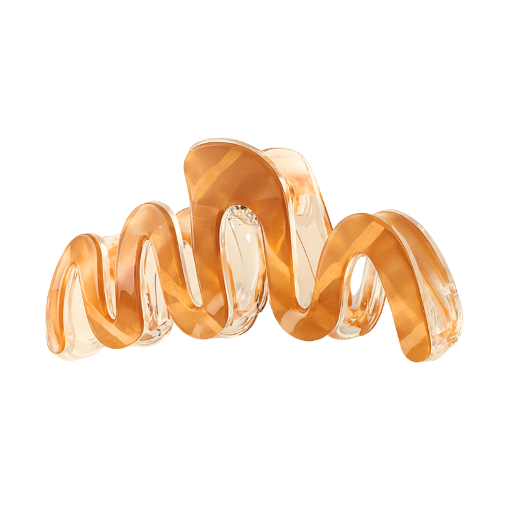 Large Luxe Wavy Oval Claw Clip – Caramel Marble