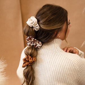 Leather Scrunchie Set - Brown Cowhide